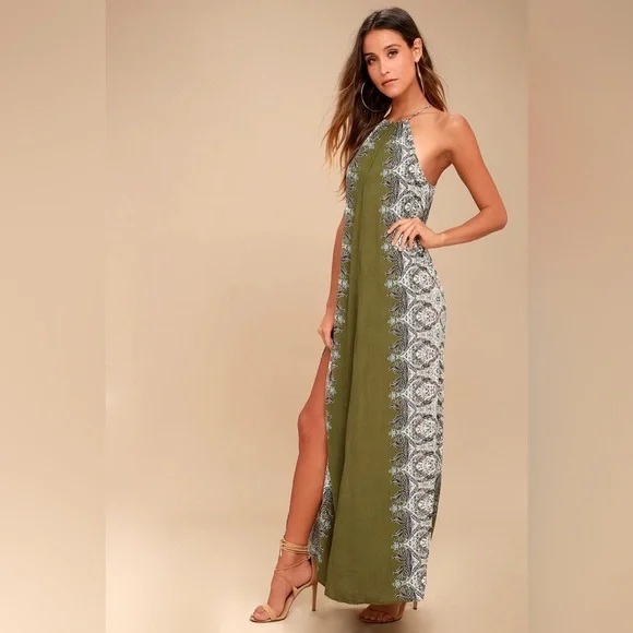 NWT - O’Neill Brinkley Olive Green Print Maxi Dress - Size S - Picture 2 of 4